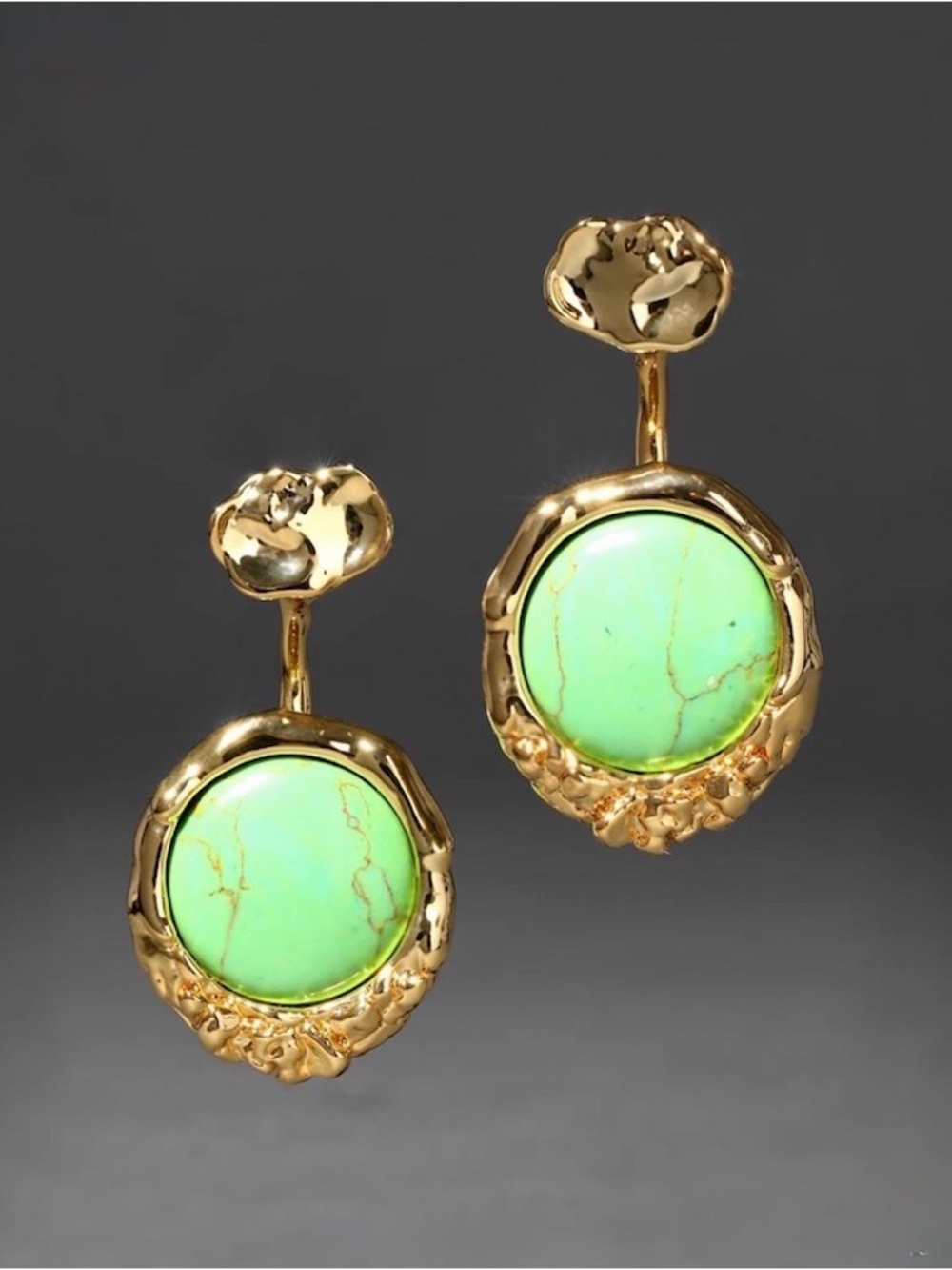 Alexis Bittar Brut Mojave Coin Front Back Earrings Gold Green Stones AU20